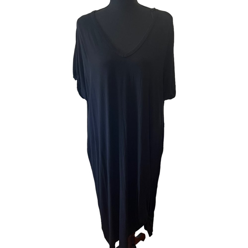 Emerald Womens Midi Dress V Neck Short Sleeve Solid Black 2X